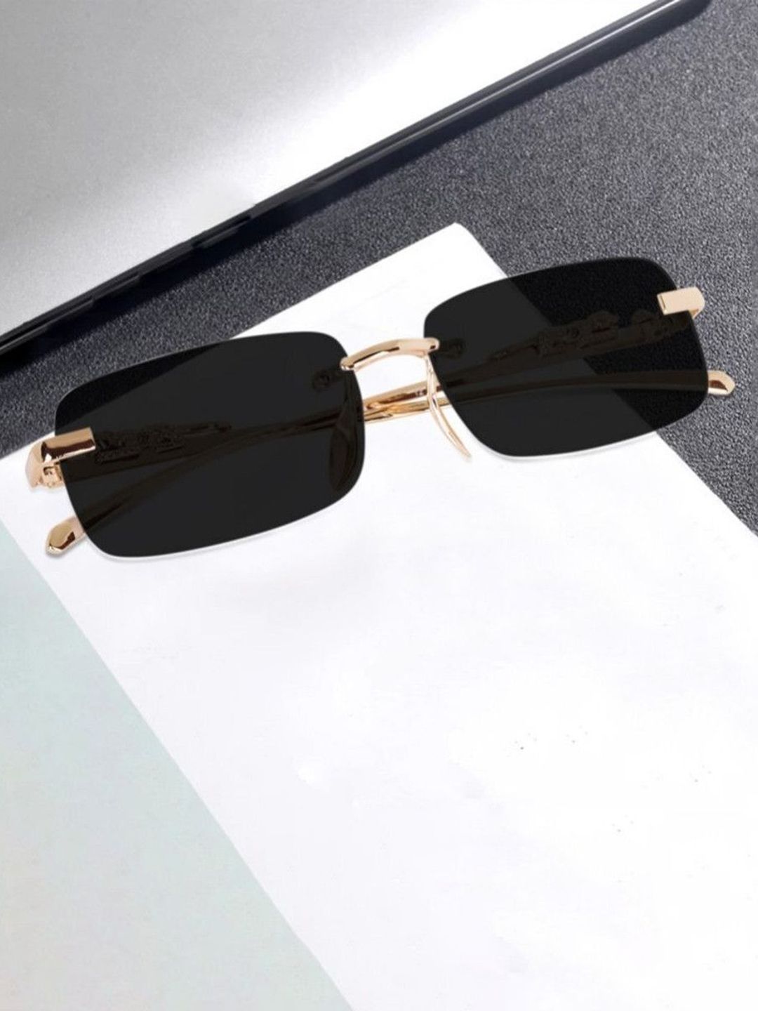 SPADEACES Unisex Kids Black Lens & Gold-Toned Rectangle Sunglasses with-picture-22