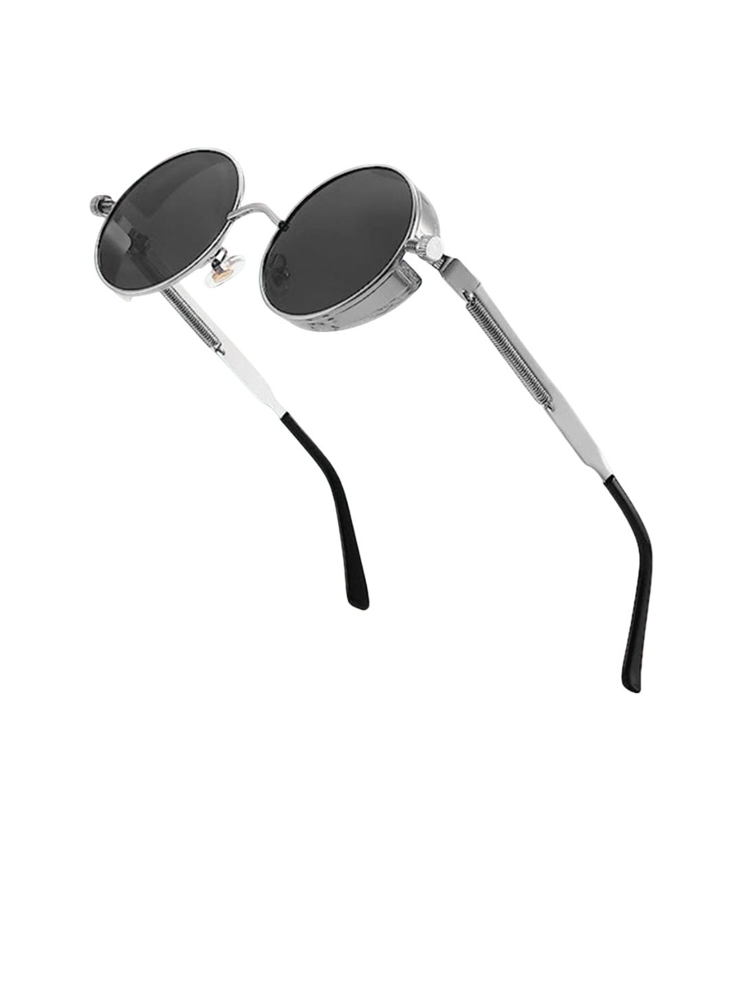 SPADEACES Women Full Rim UV Protected Round Sunglasses Steampunk Silver Black -33-picture-33