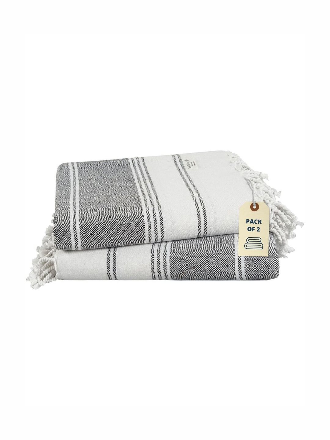 LANE LINEN Black & White 2 Pieces Striped Pure Cotton Beach Towels-image-11
