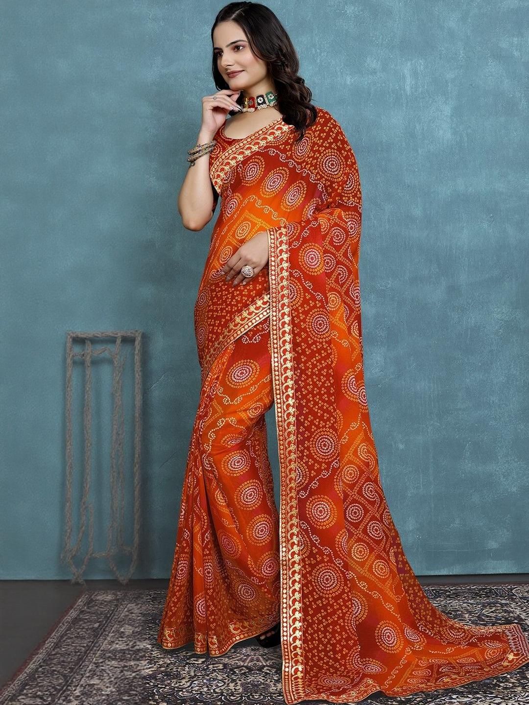 KANOODA Bandhani Printed Embroidered Georgette Saree-picture-14