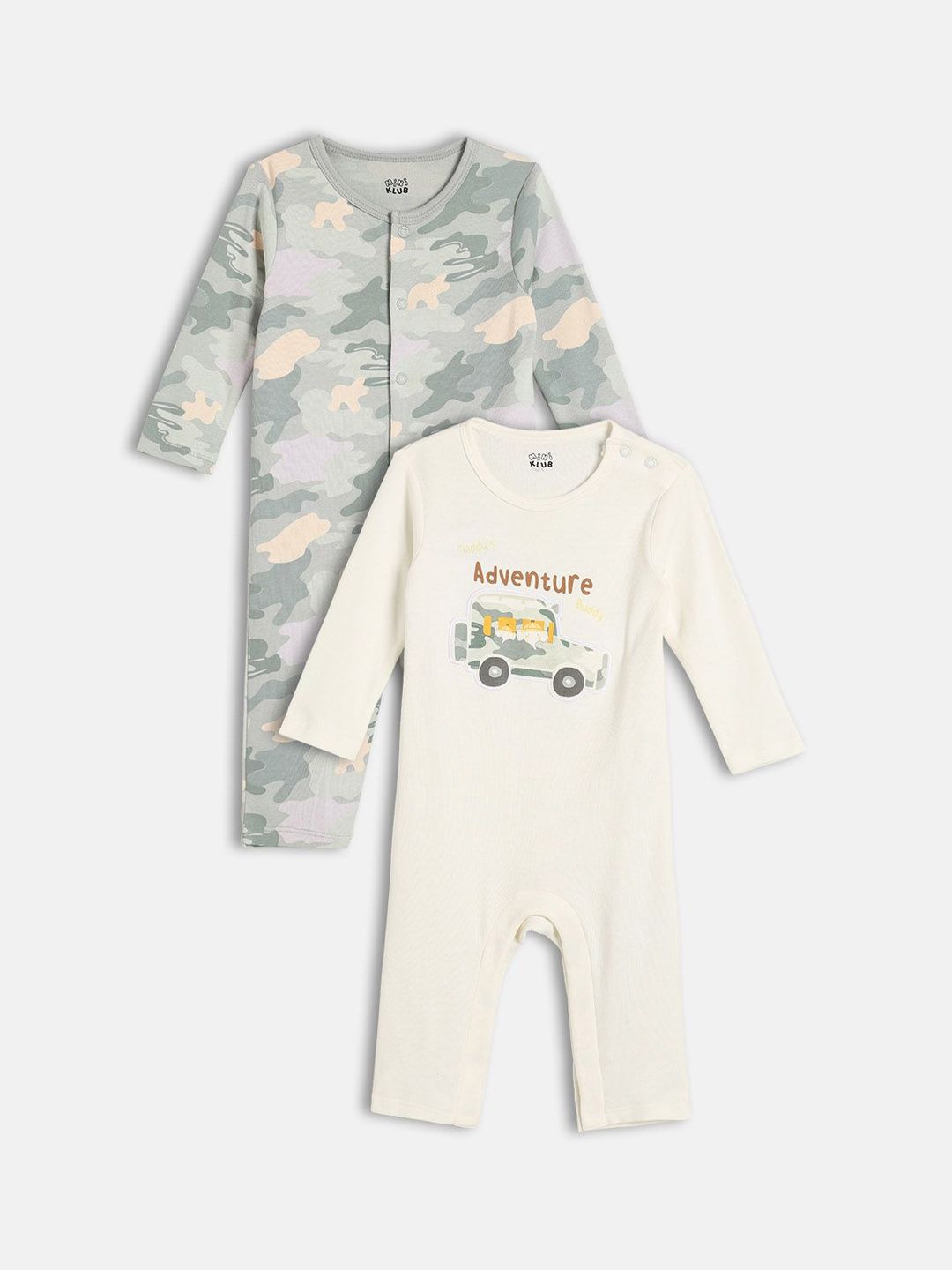 MINI KLUB Infant Boys Pack Of 2 Printed Pure Cotton Rompers-picture-24