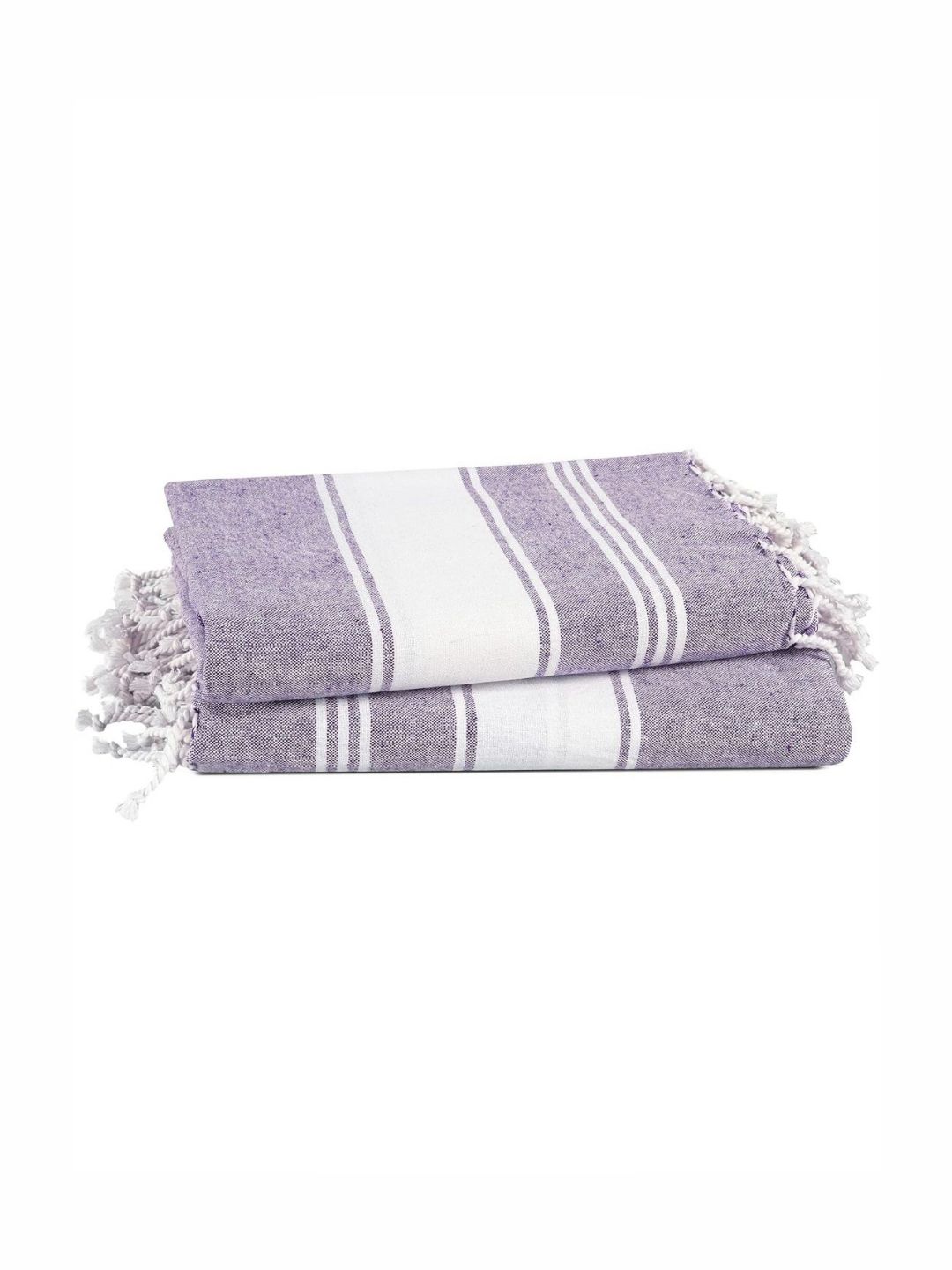 LANE LINEN 2-Pcs Lavender & White Striped Pure Cotton Turkish Hammam Beach Towels