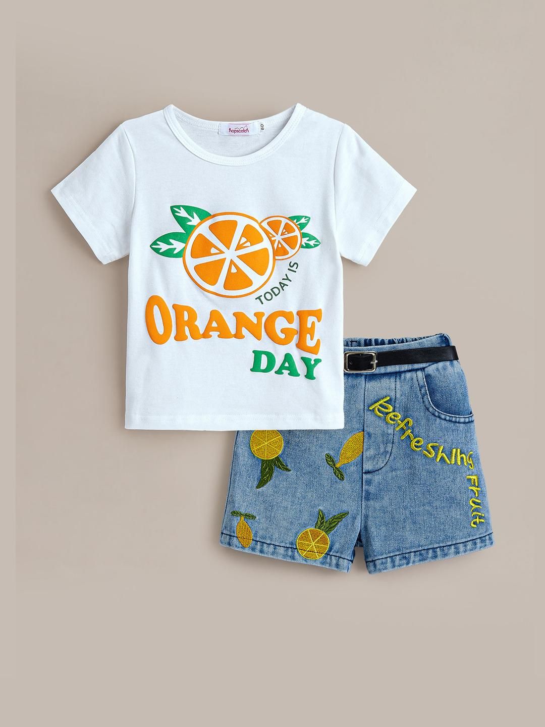 hopscotch 2-Pc Orange Embroidered T-shirt & Shorts-picture-35