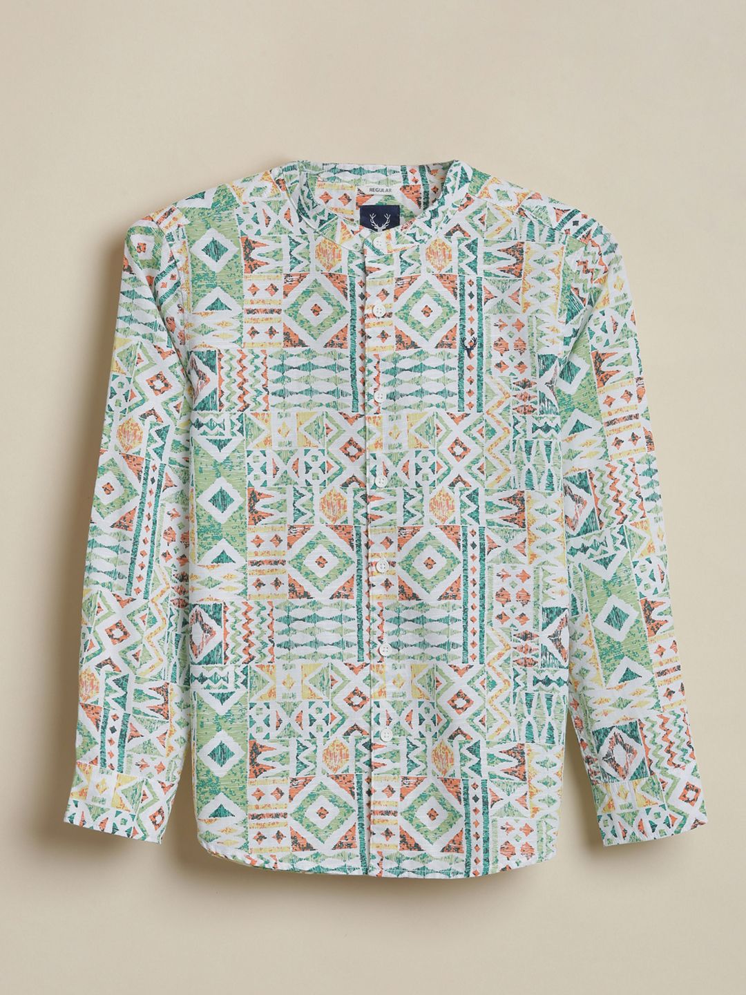 Allen Solly Junior Boys Geometric Printed Band Collar Pure Cotton Casual Shirt-picture-18