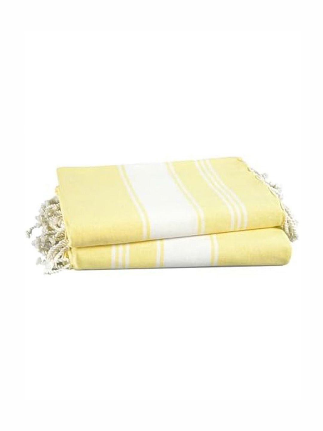 LANE LINEN Yellow & White 2 Pieces Striped Pure Cotton Turkish Hammam Beach Towels
