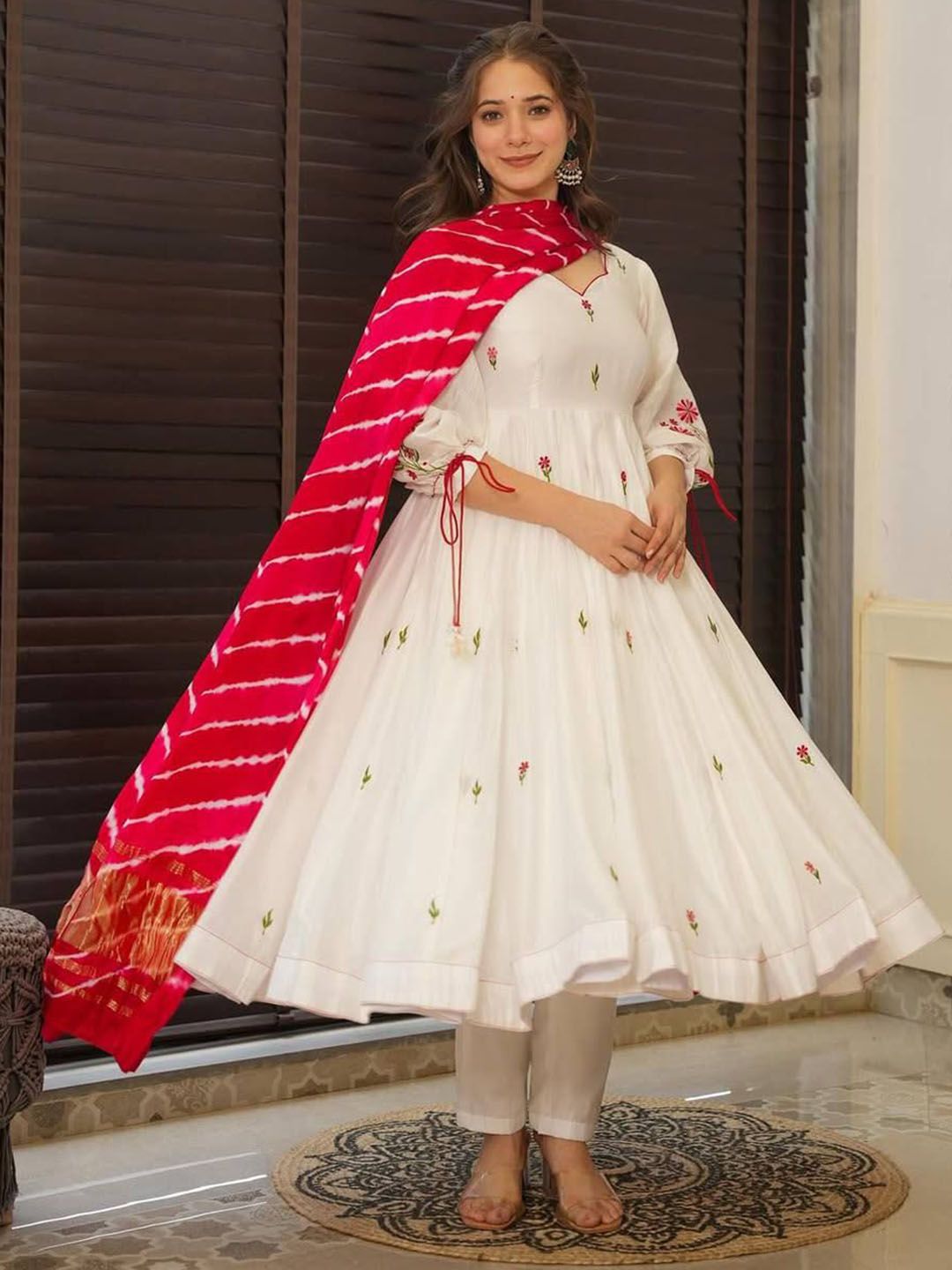 Siya Fashion Women Solid Embroidered Anarkali Kurta with Trousers & Dupatta