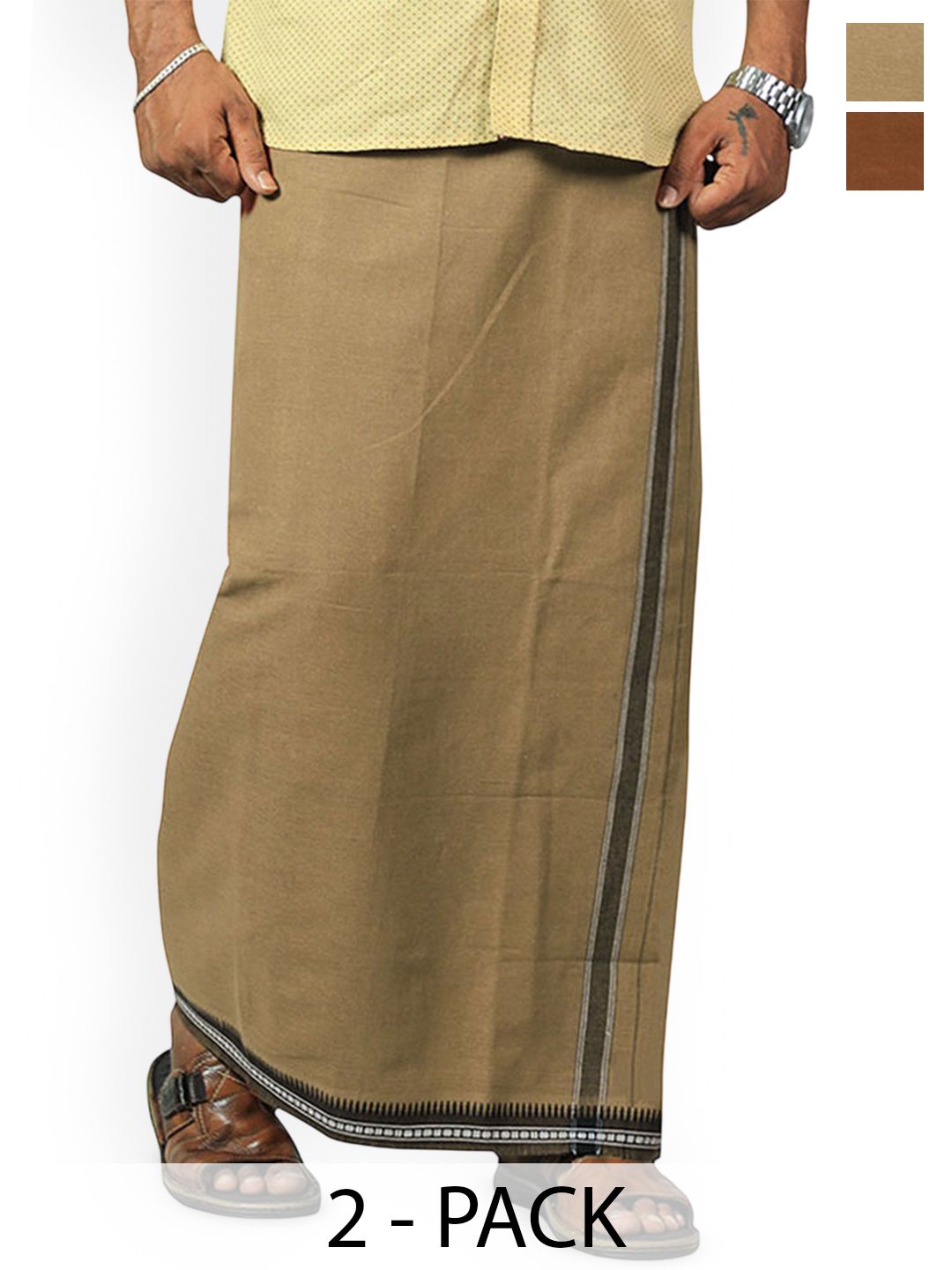 PRAKASAM COTTON Men Pack of 2 Solid Pure Cotton Dhotis-picture-51