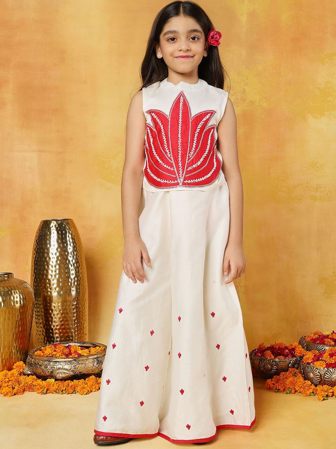SHORGUL Girls Floral Embroidered Round Neck Top With Palazzos-picture-48