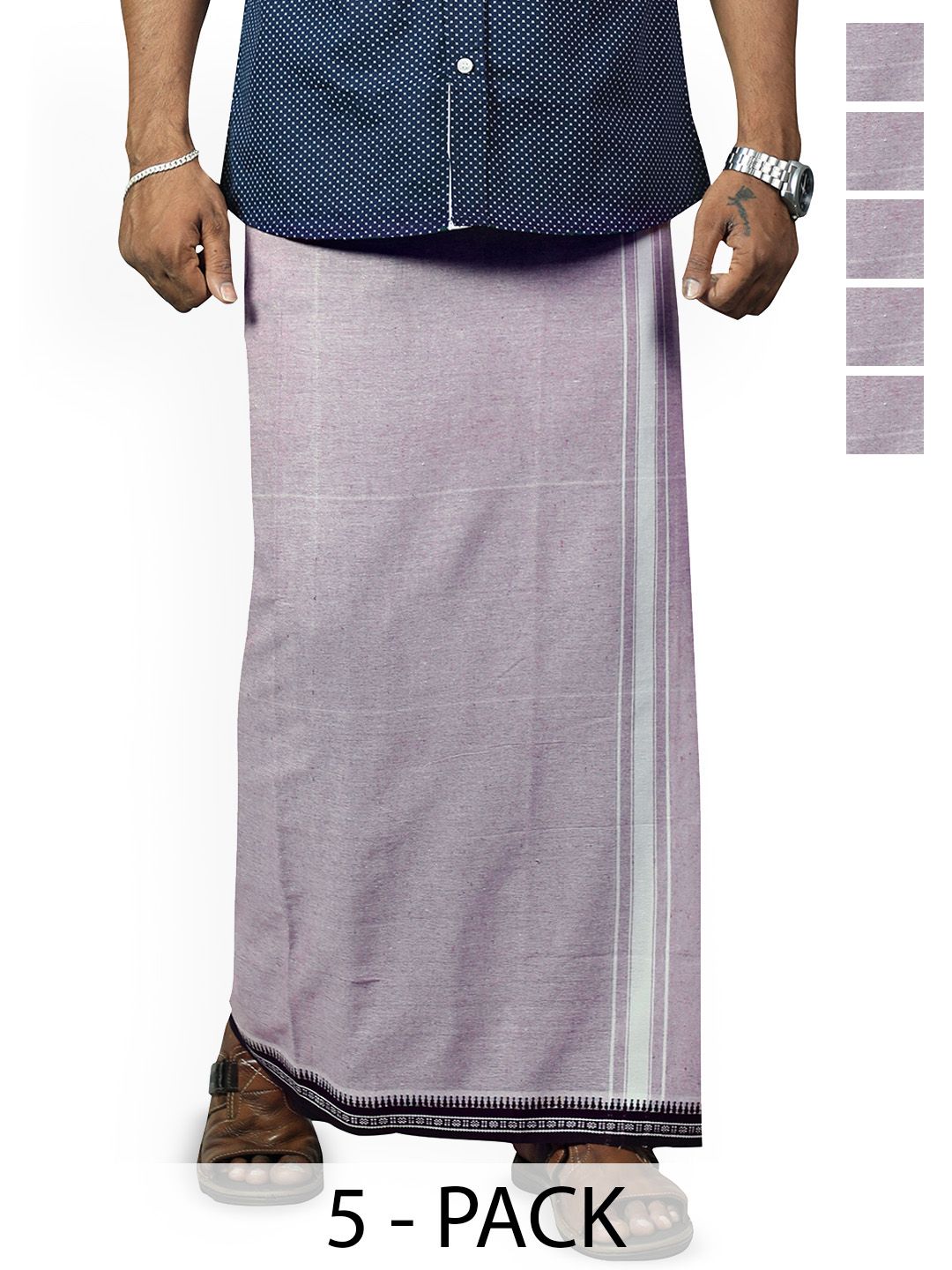 PRAKASAM COTTON Pack Of 5 Men Cotton Dhotis-image-2