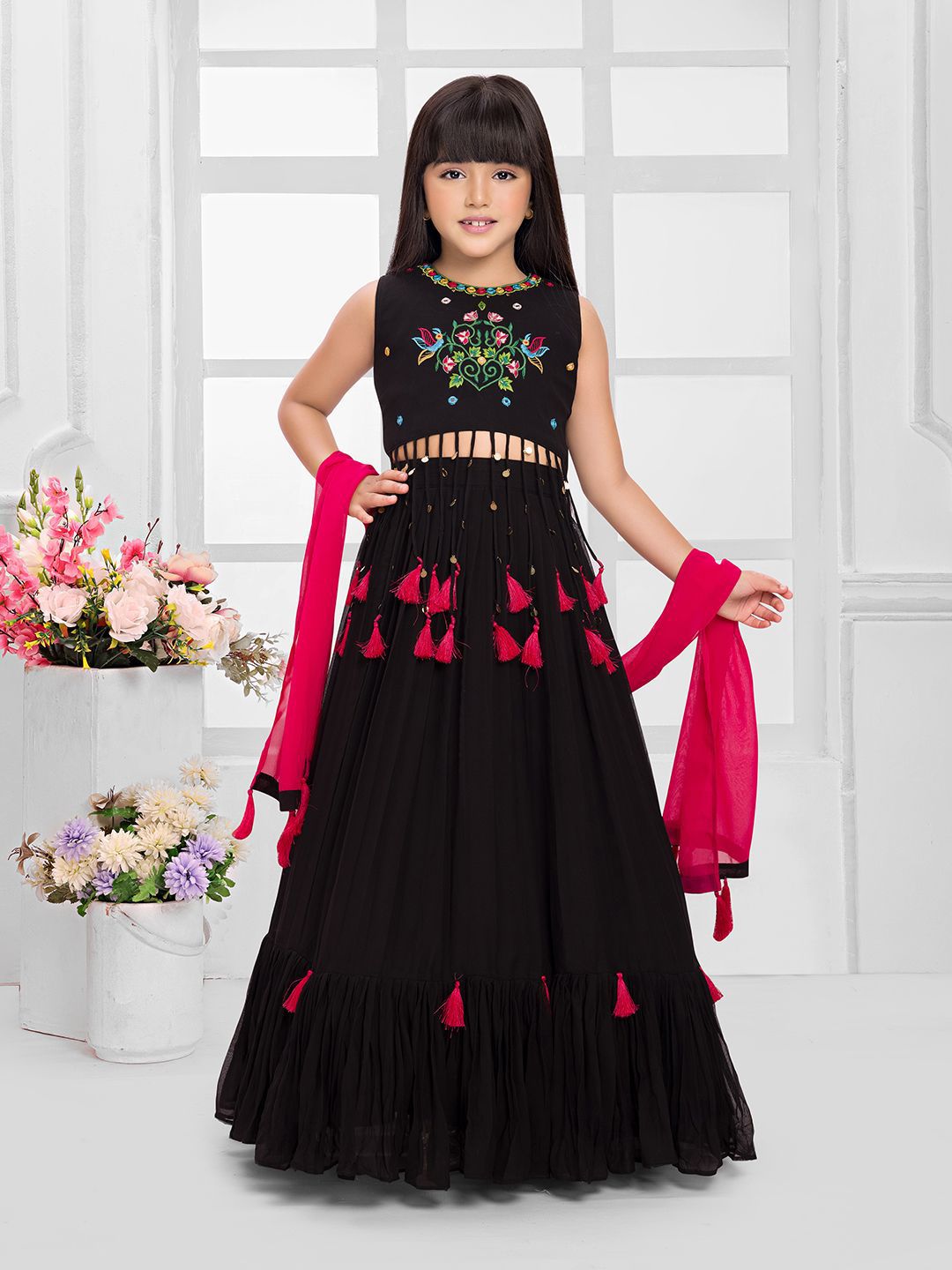 Tiny Kingdom Girls Embroidered Thread Work Ready to Wear Lehenga & Blouse With Dupatta-picture-23