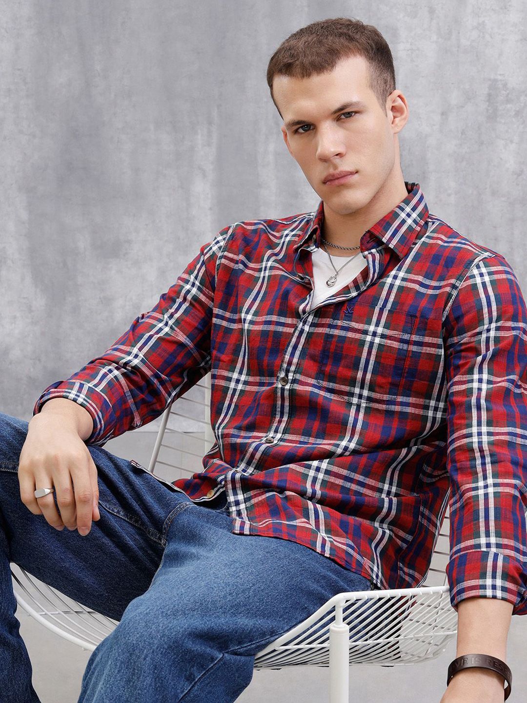 WROGN Men Comfort Slim Fit Tartan Checks Checked Casual Shirt-picture-21