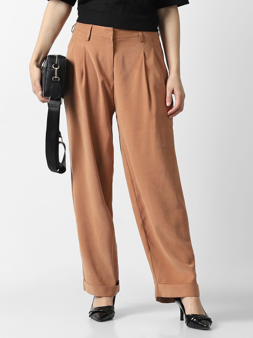 Van Heusen Woman Textured Loose Fit Pleated Trousers-picture-39