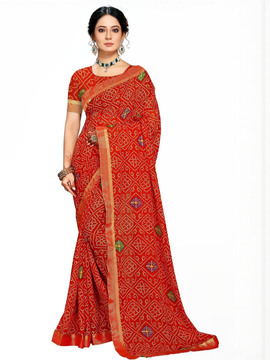 KANOODA Women Bandhani Dyed Pure Georgette Sarees-picture-15