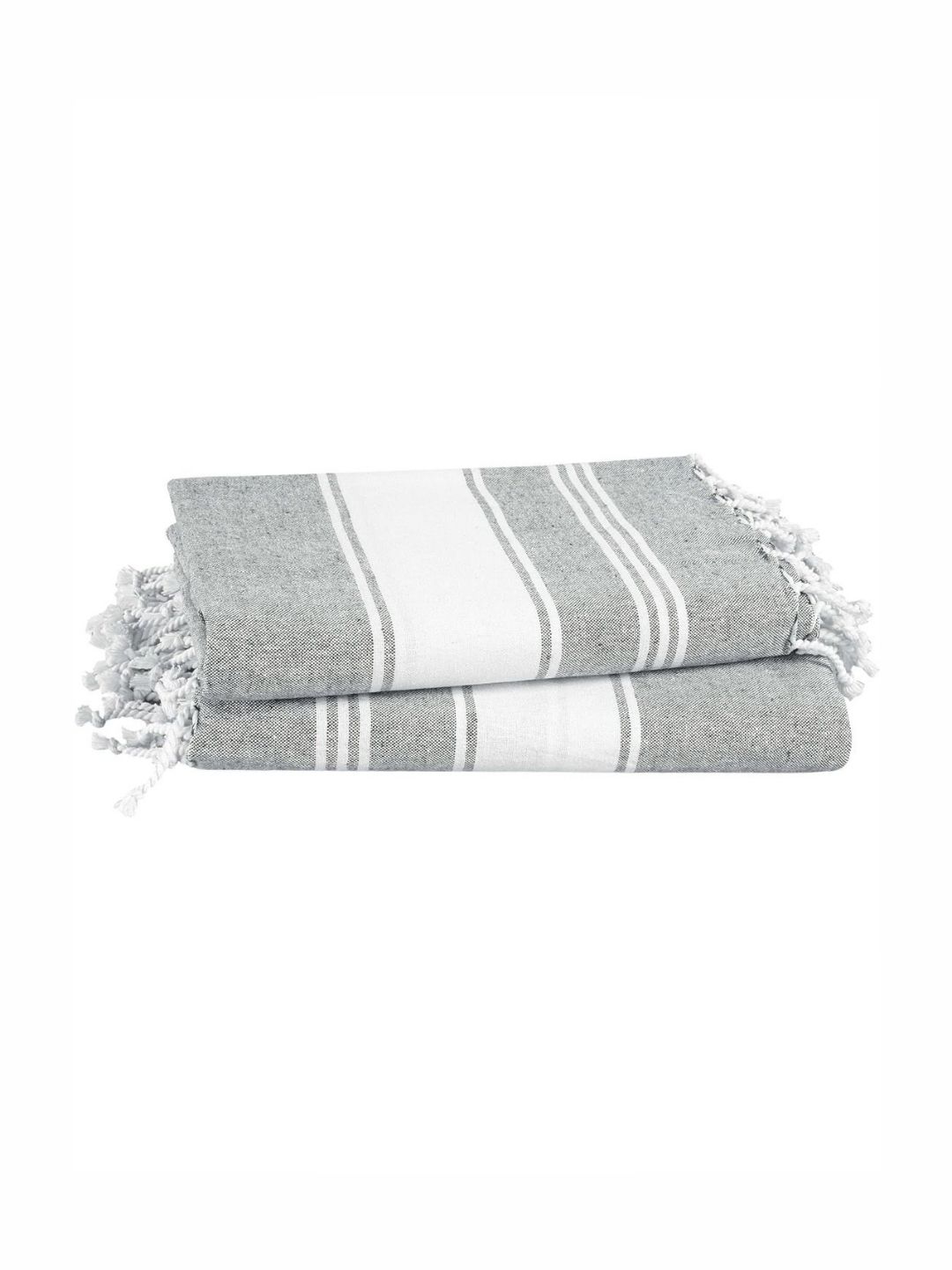 LANE LINEN Alloy Grey & White 2 Pieces Striped Pure Cotton Turkish Hammam Beach Towels