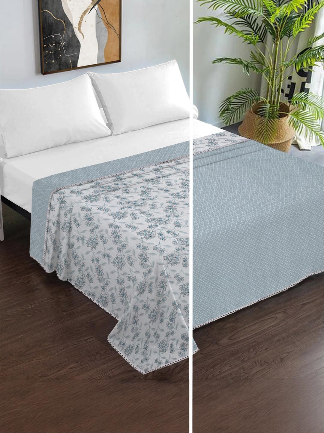 Myntra Elegant Homes Blue & White Floral Pure Cotton AC Room 150 GSM Double Bed Dohar-picture-17