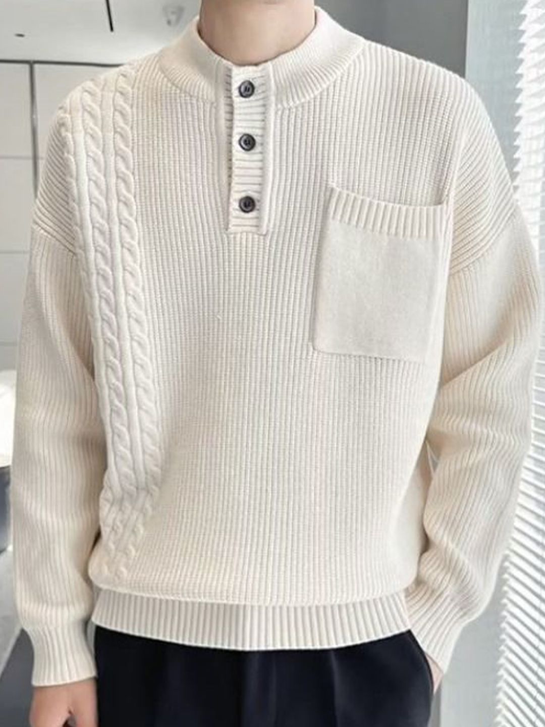 StyleCast Men Geometric Self Design High Neck Pullover-picture-26