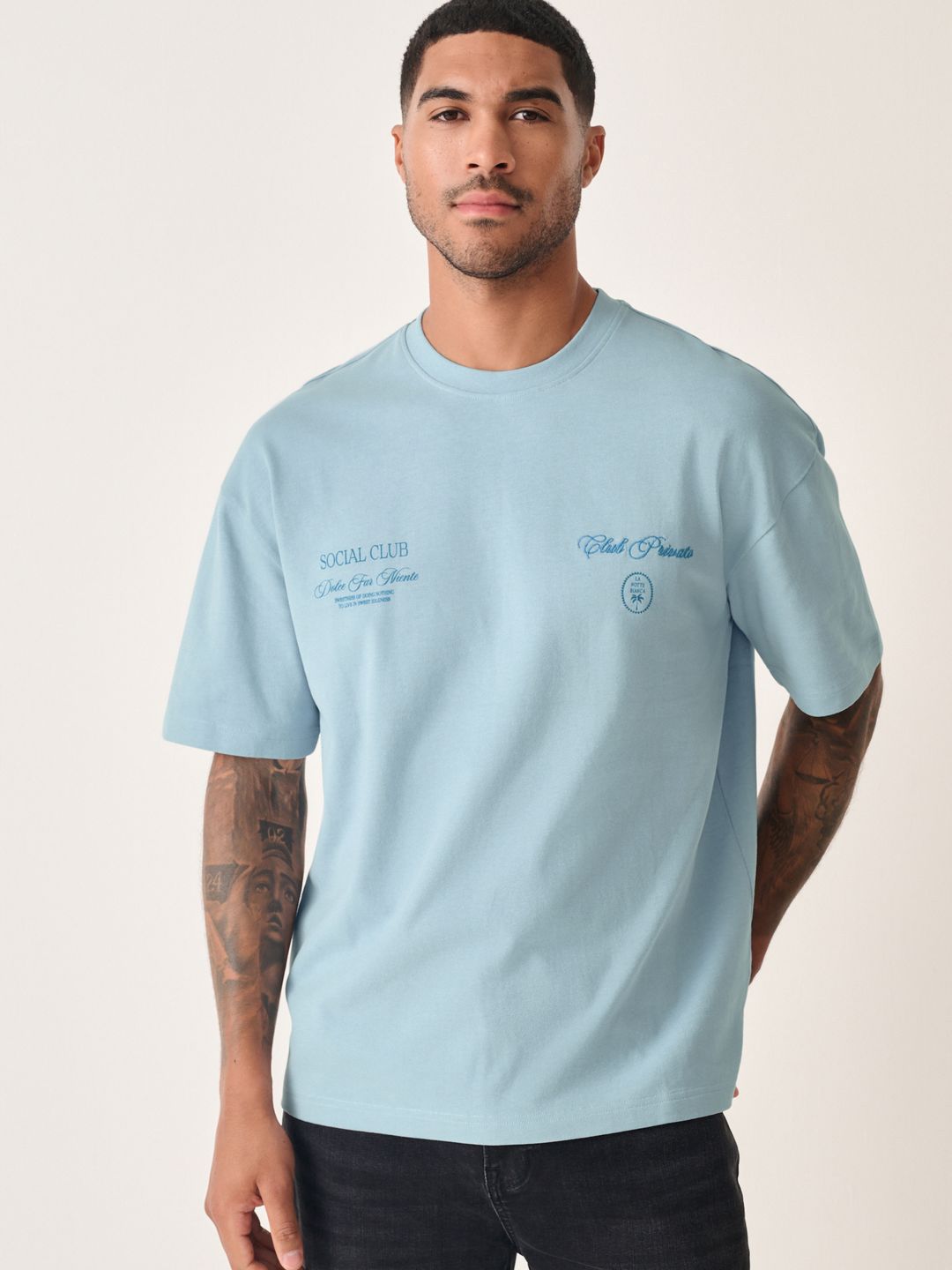 NEXT Typography Printed Drop-Shoulder Sleeves Pure Cotton Relaxed Fit T-shirt