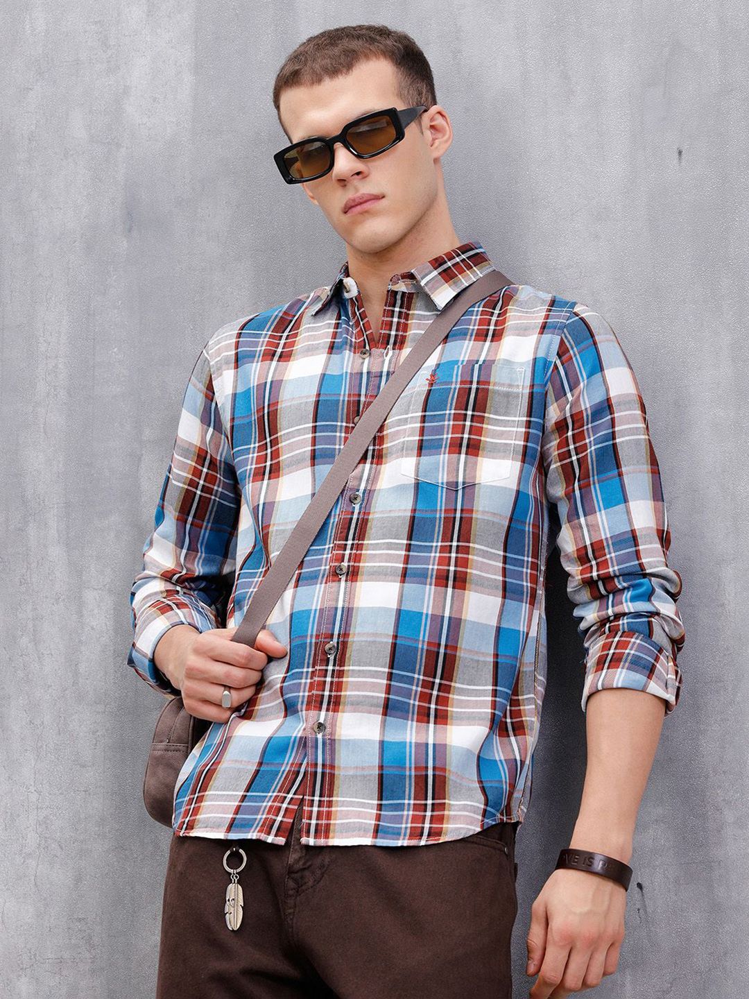 WROGN Men Comfort Slim Fit Tartan Checks Checked Casual Shirt-picture-20
