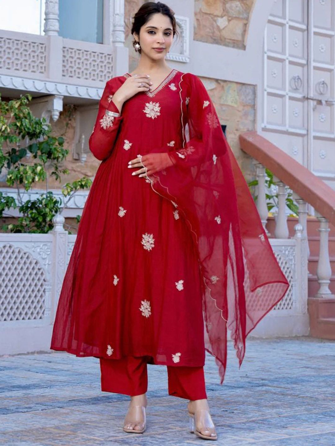 Siya Fashion Women Floral Embroidered Anarkali Kurta with Trousers & Dupatta