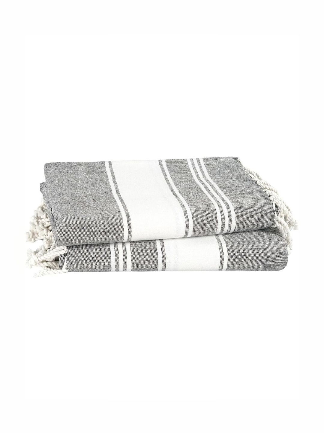 LANE LINEN 2-Pcs Black & White Striped Pure Cotton Turkish Hammam Beach Towels-image-11