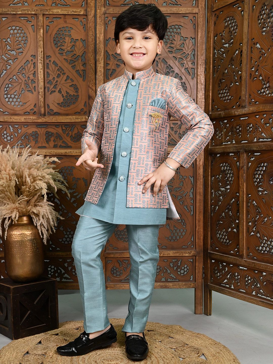 ahhaaaa Boys Self Design Sherwani set-picture-46
