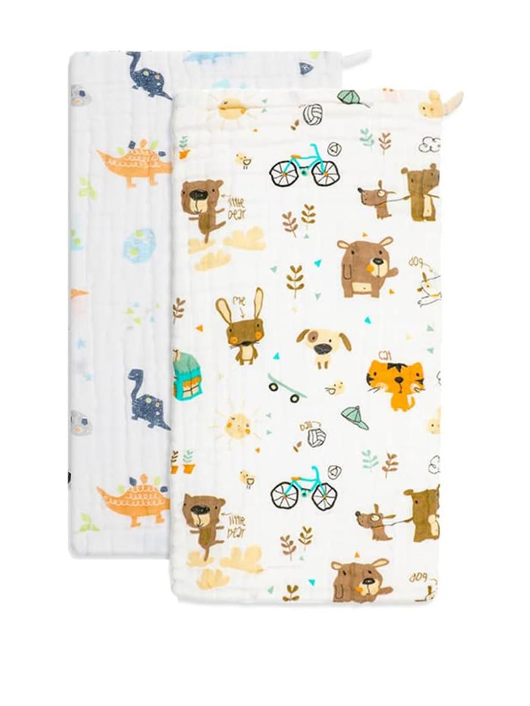 Teri Beri Kids White Pack of 2 Printed Baby Muslin Burp Cloths-image-41