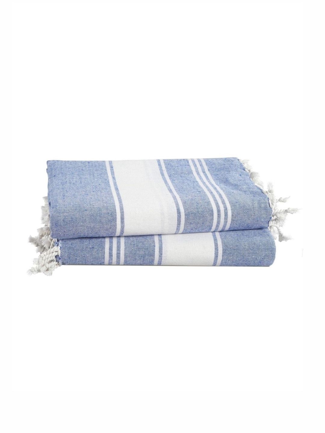 LANE LINEN Blue & White 2 Pieces Striped Pure Cotton Beach Towels