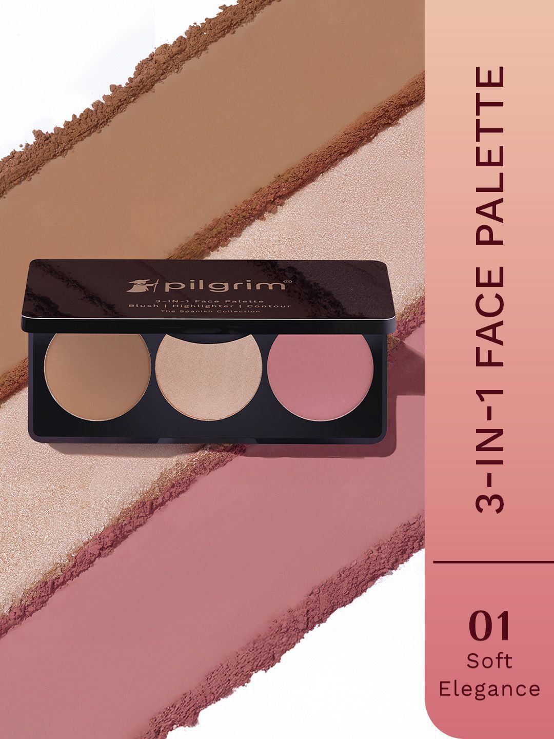 Pilgrim 3-In-1 Face Palette Blush Highlighter & Contour Rose Touch Soft Eleganc-01 12g-picture-16