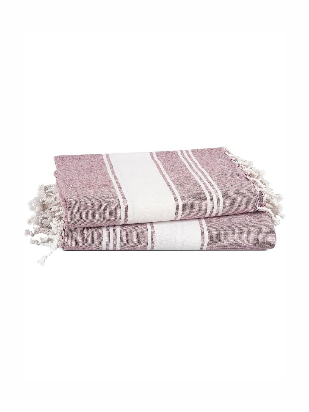 LANE LINEN Mauve & White 2 Pieces Striped Pure Cotton Beach Towels