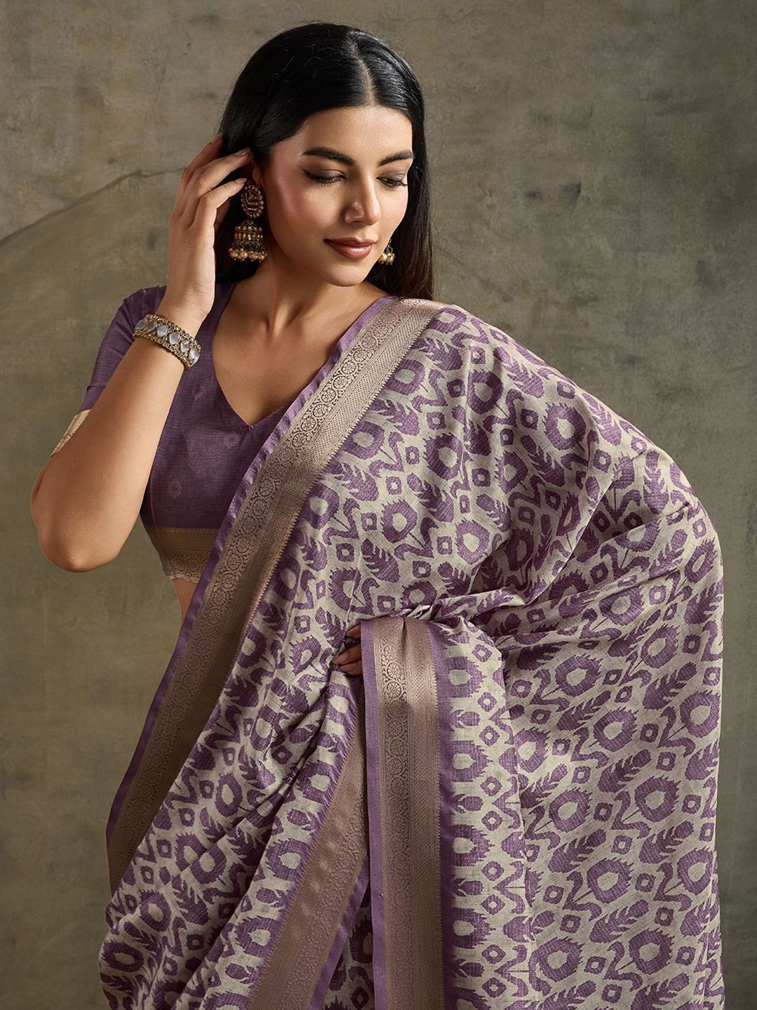 PBS PRINTS Ethnic Motifs Woven Design Zari Tussar Saree with Blouse Piece-picture-34