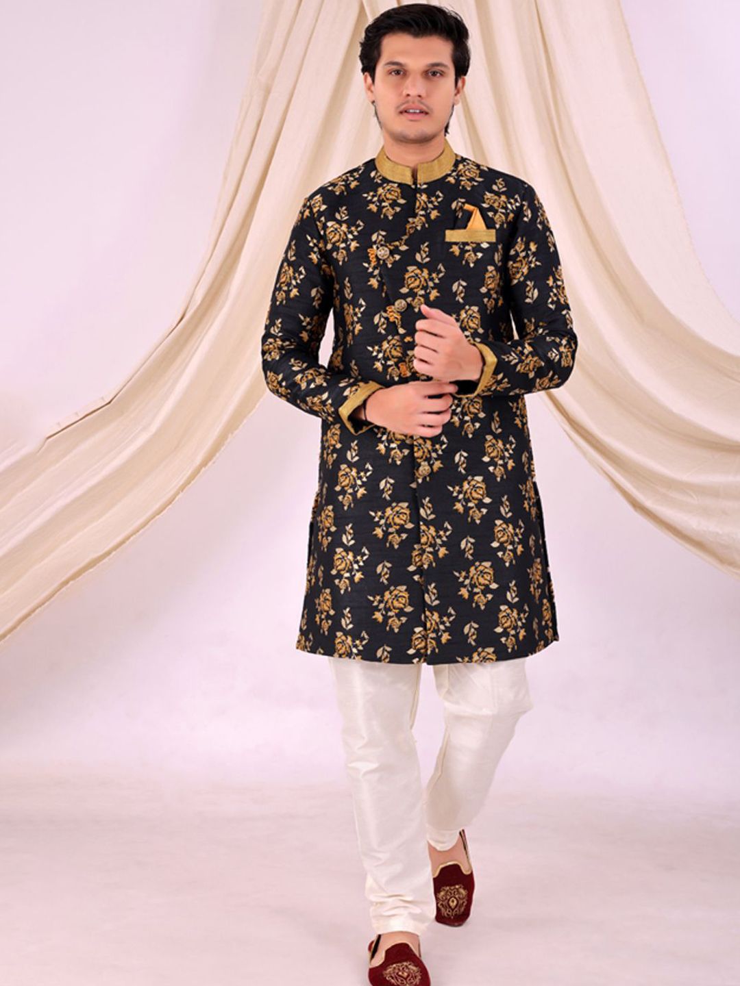 Desibutik Floral Printed Mandarin Collar Sherwani With Pyjama-picture-13