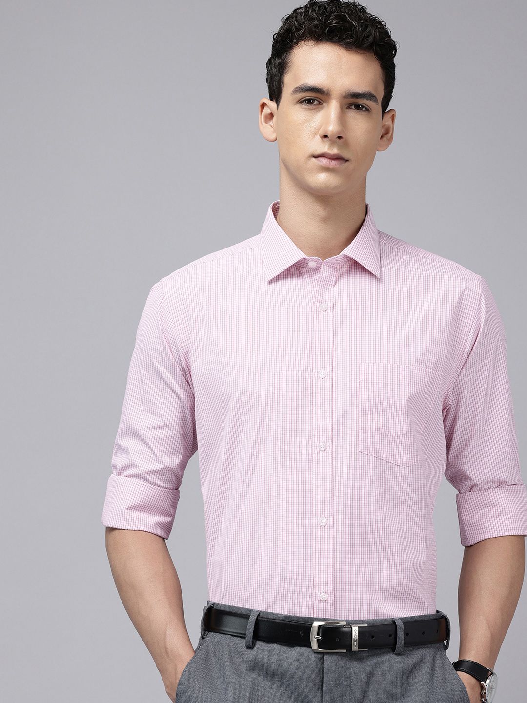 Park Avenue Slim Fit Micro Checks Formal Shirt-image-24