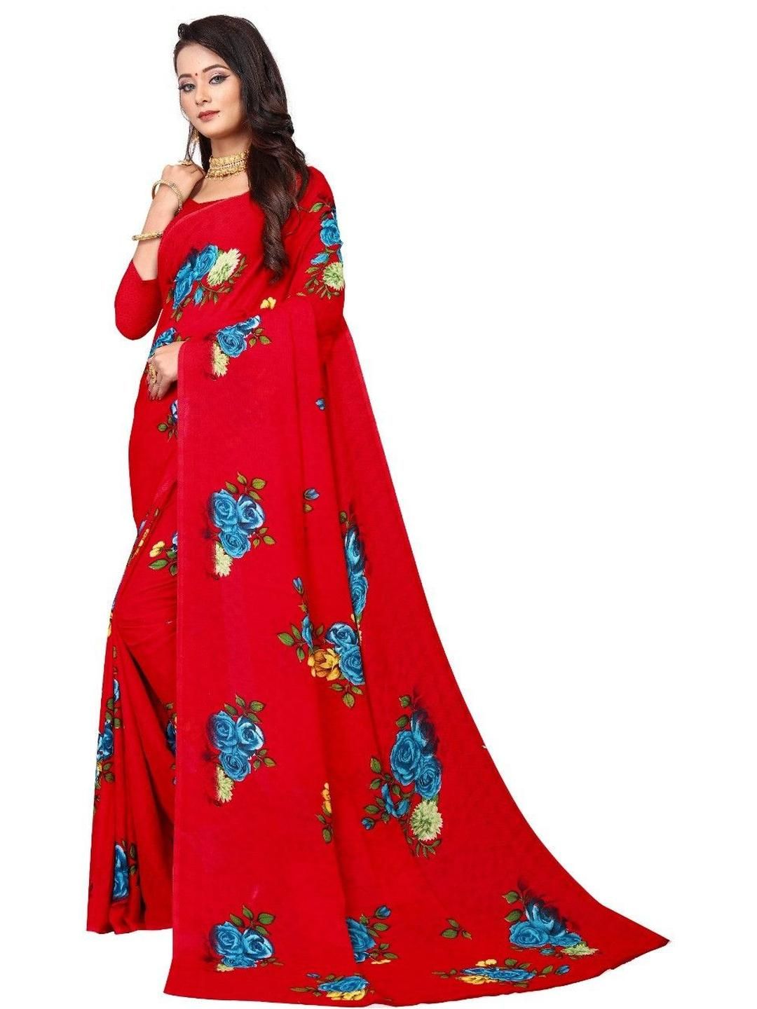 KANOODA Floral Printed Pure Georgette Saree With Blouse Piece-picture-22