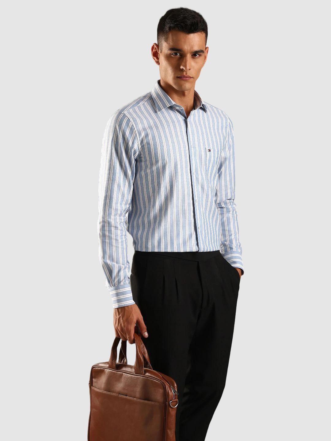 Tommy Hilfiger Eroupe Vertical Striped Spread Collar Pure Cotton Shirt-image-14