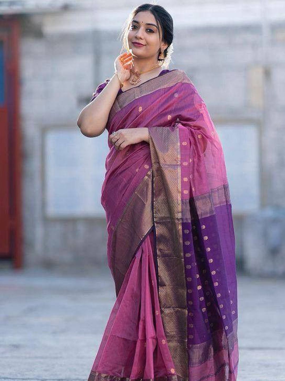 VILLE FASHION Woven Design Zari Saree With Blouse Piece-picture-29