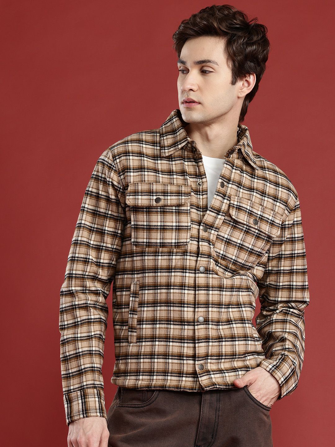 Leather Retail Men Checked Woollen Lightweight Tweed Tailored Jacket-picture-37