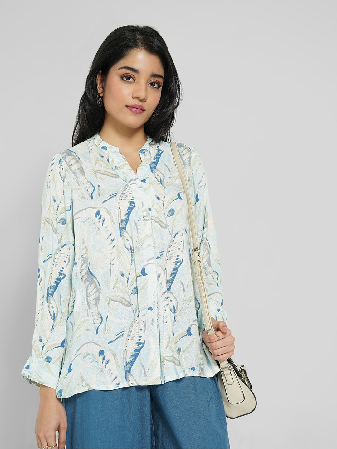 AKKRITI BY PANTALOONS Women Mandarin Collar Floral Printed Tunic-picture-10