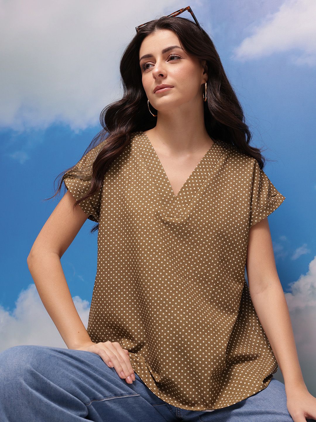 CORSICA Polka Dot Print Extended Sleeves short Top-picture-24