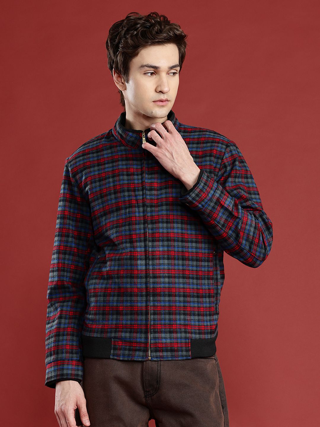 Leather Retail Men Checked Woollen Lightweight Tweed Tailored Jacket-picture-40