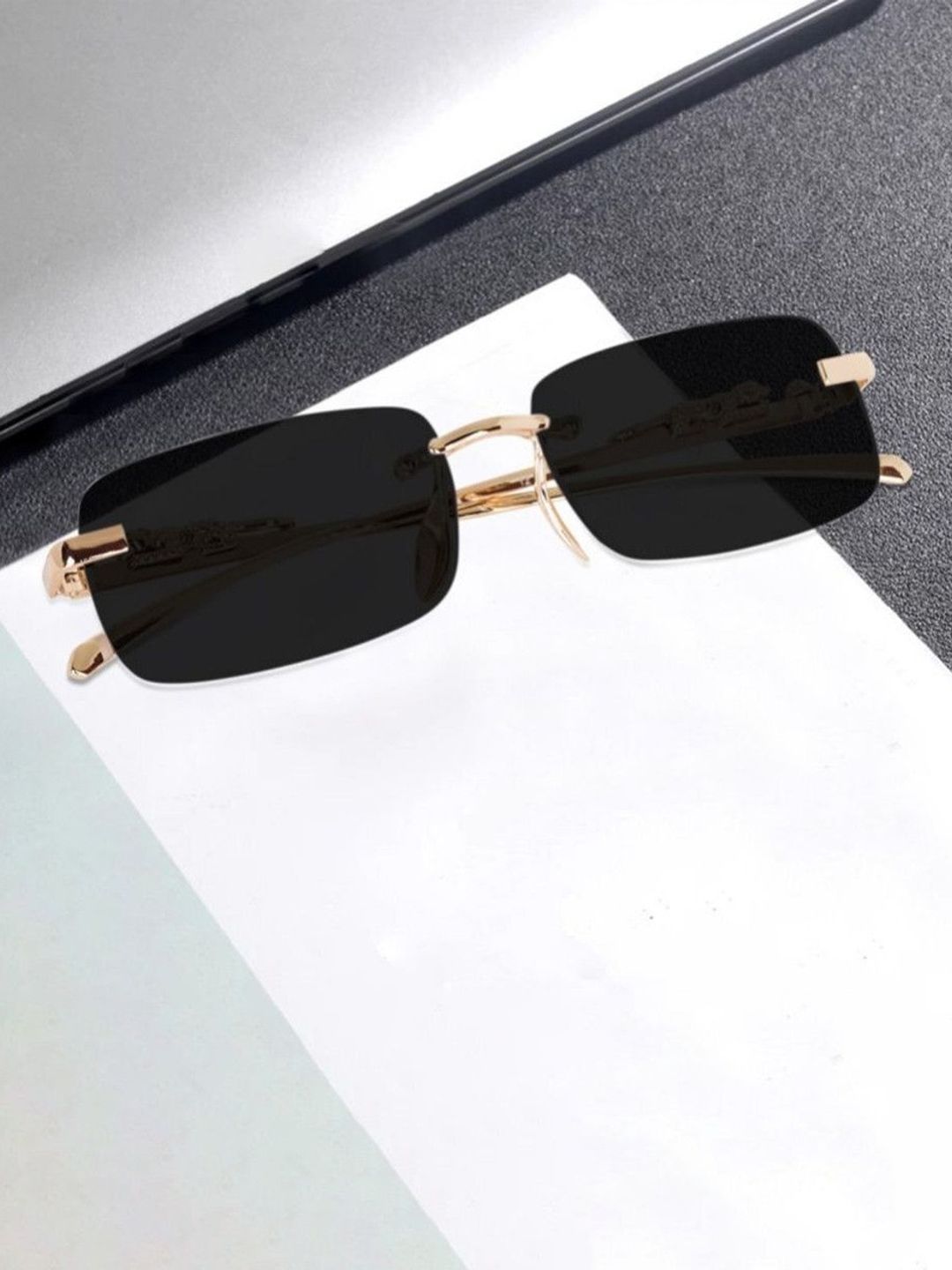 SPADEACES Unisex Kids Black Lens & Gold-Toned Rectangle Sunglasses with-picture-20