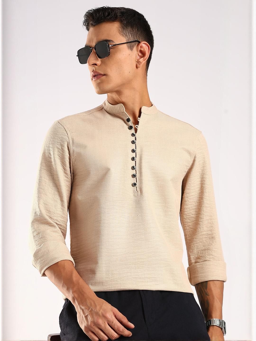 HERE&NOW Men Beige Polyester Kurtas-picture-31