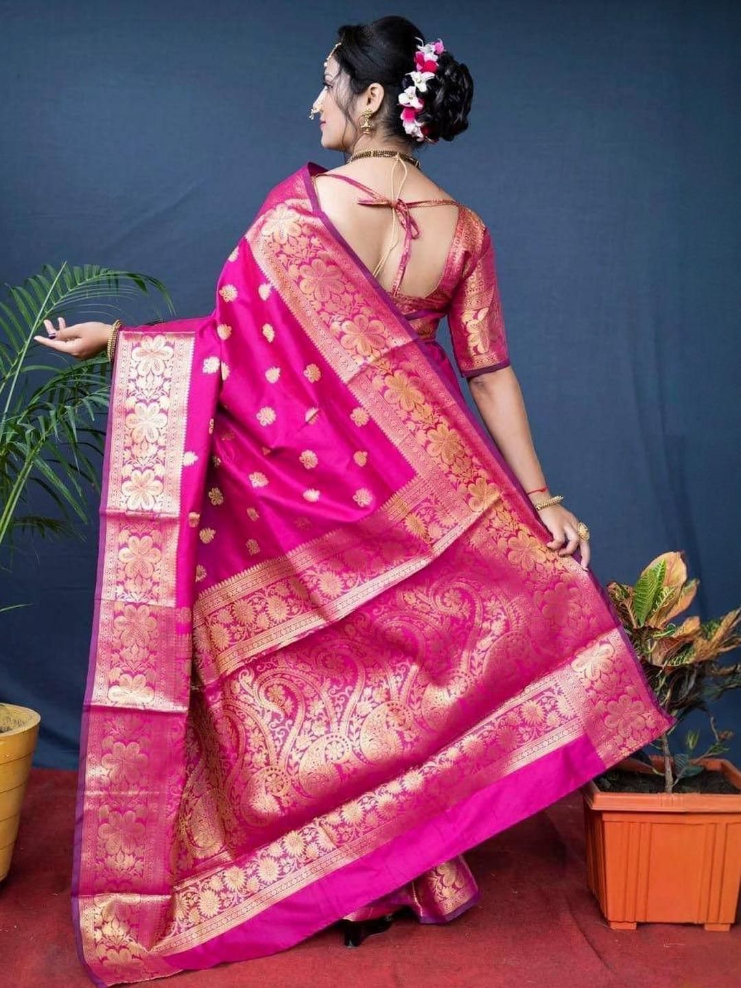 VILLE FASHION Ethnic Motifs Woven Design Zari Banarasi Saree-picture-14