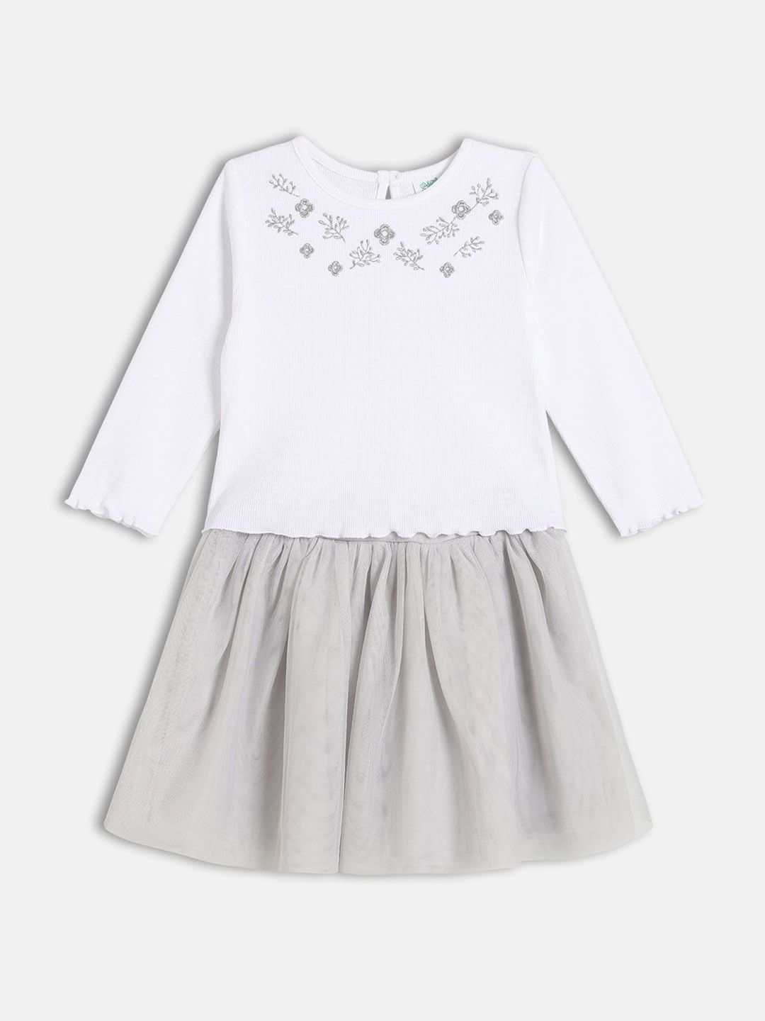 MINI KLUB Girls Floral Embroidered Round Neck Top With Skirt-picture-28