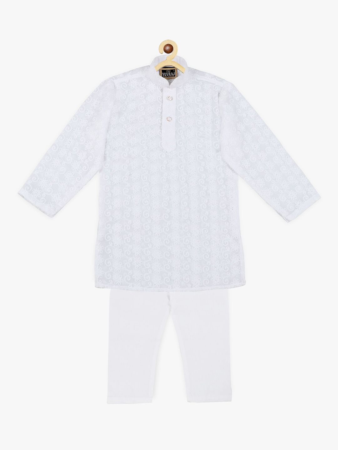 SG YUVRAJ Boys Embroidered Regular Chikankari Kurta with Pyjamas