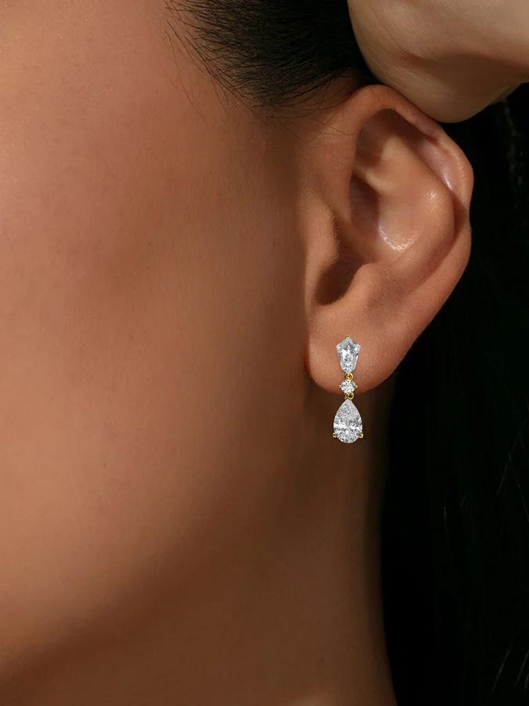 LUNA 14 KT Gold 3.56 Ct Lab Grown Diamond Studded Drop Earrings - 2.1 g-image-5