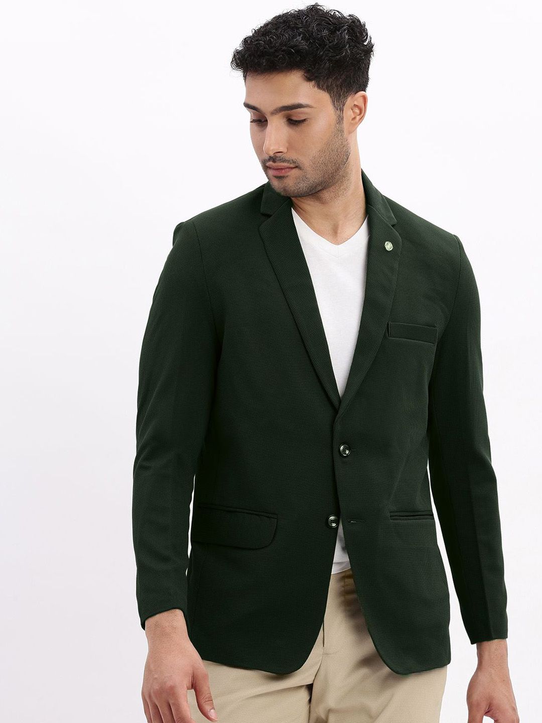 SHOWOFFFF Self Design Slim-Fit Notched Lapel Single Breasted Blazer-picture-11