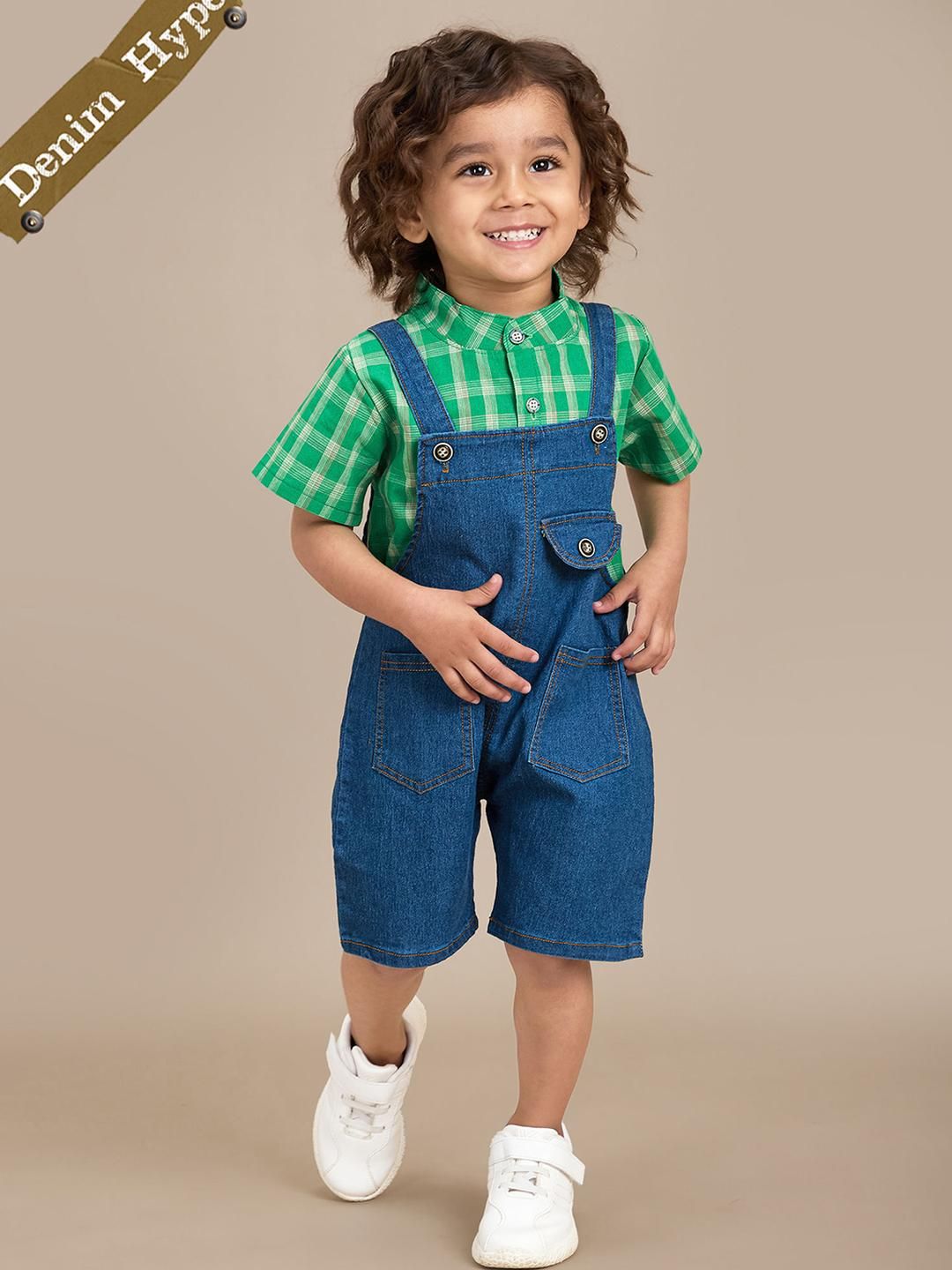 hopscotch 2-Pc Checked Shirt & Denim Dungaree-picture-22