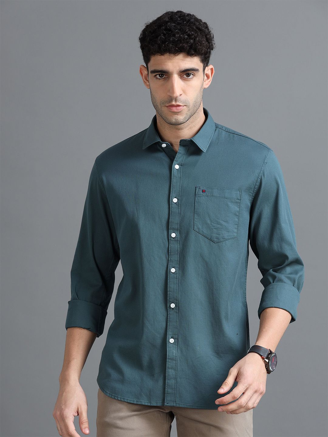 COOL COLORS Men Slim Fit Solid Spread Collar Cotton Casual Shirt-picture-26