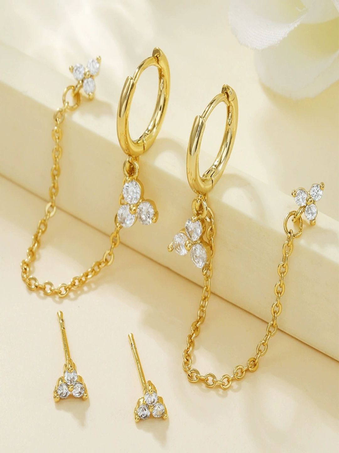AQUASTREET Set Of 2 18K Gold-Plated Zircon Studded Circular Shaped Hoop Earrings-picture-26