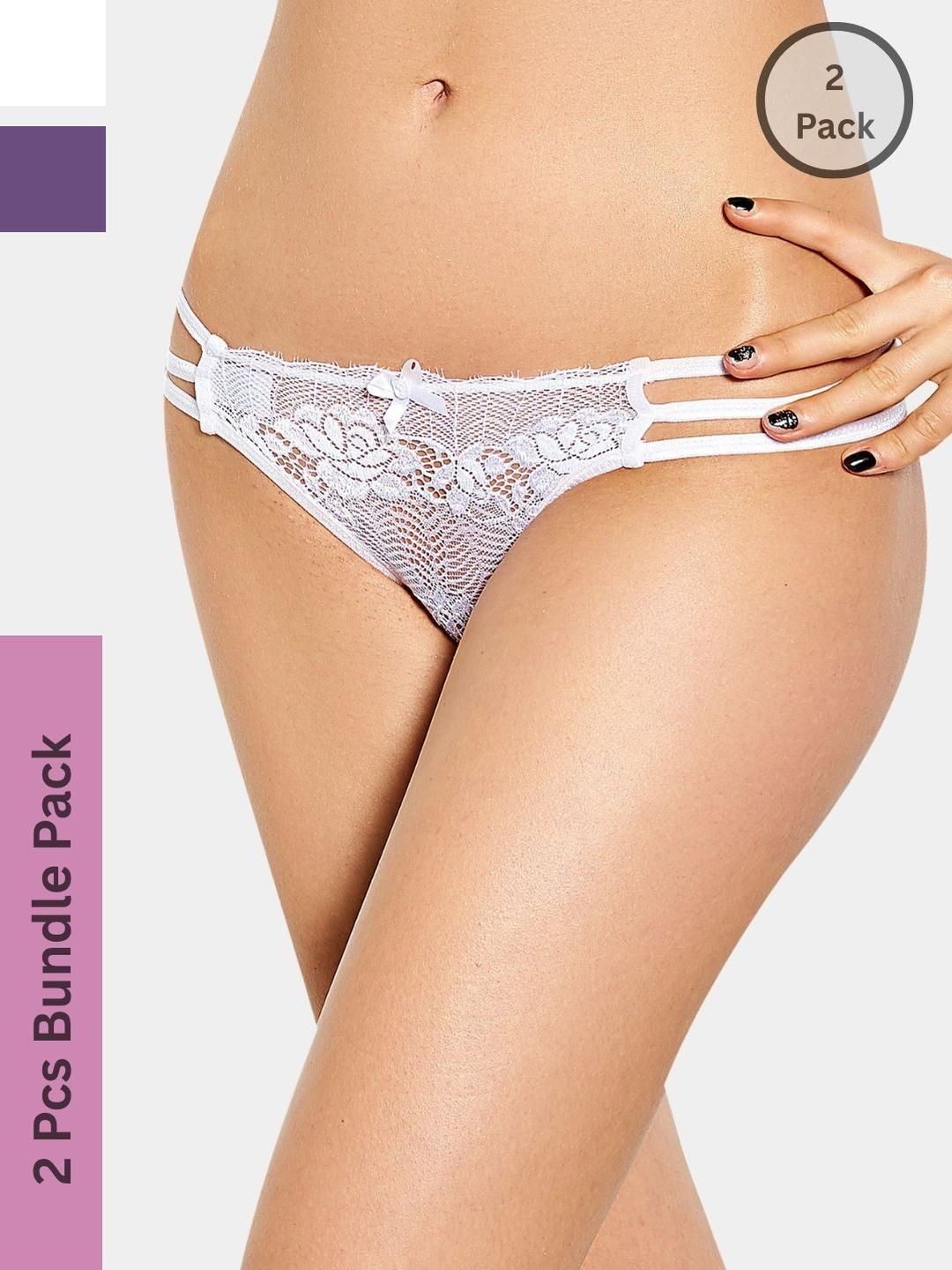 MYZA Women Pack Of 2 Microfiber Lace Mid-Rise Thongs-picture-41